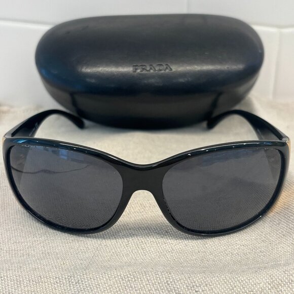 PRADA Women's Sunglasses - Black with Gold - SPR07G 610 15 1AB-1A1 - Picture 1 of 7